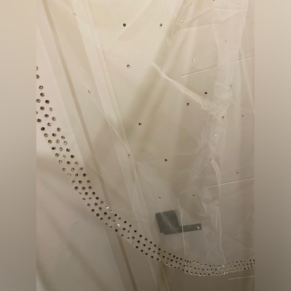 Ivory. Hip length, thi stone sparkling bridal veil.